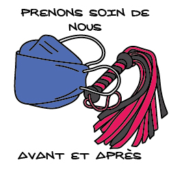 dessin vectoriel un ffp2 et un flogger "Prenons soin de nous avant et après"